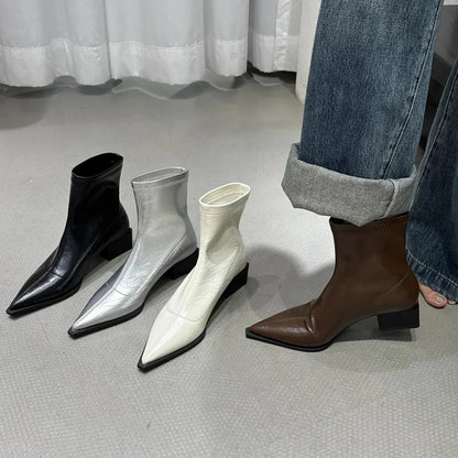 Pointed ankle boots shown in brown