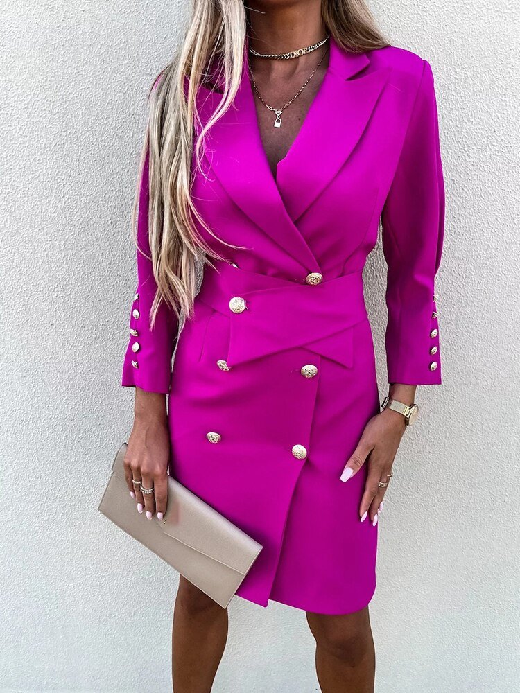 Longline blazer shown from the side at full length