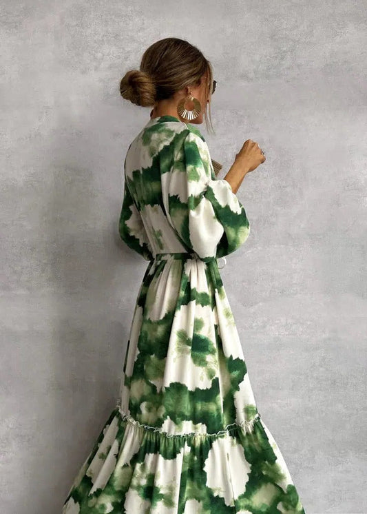 Tie-dye tiered maxi dress, front view