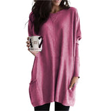 Relaxed round-neck sweater dress, front view