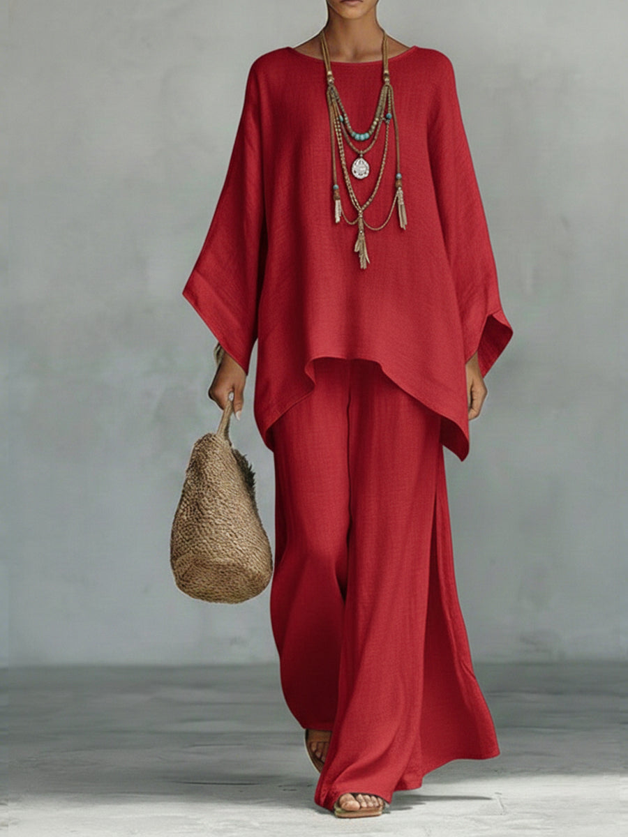 Wide-leg trouser set shown from the side