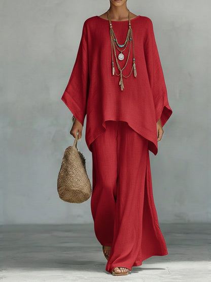 Wide-leg trouser set shown from the side
