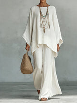 Oversized top and wide-leg trouser set, front view