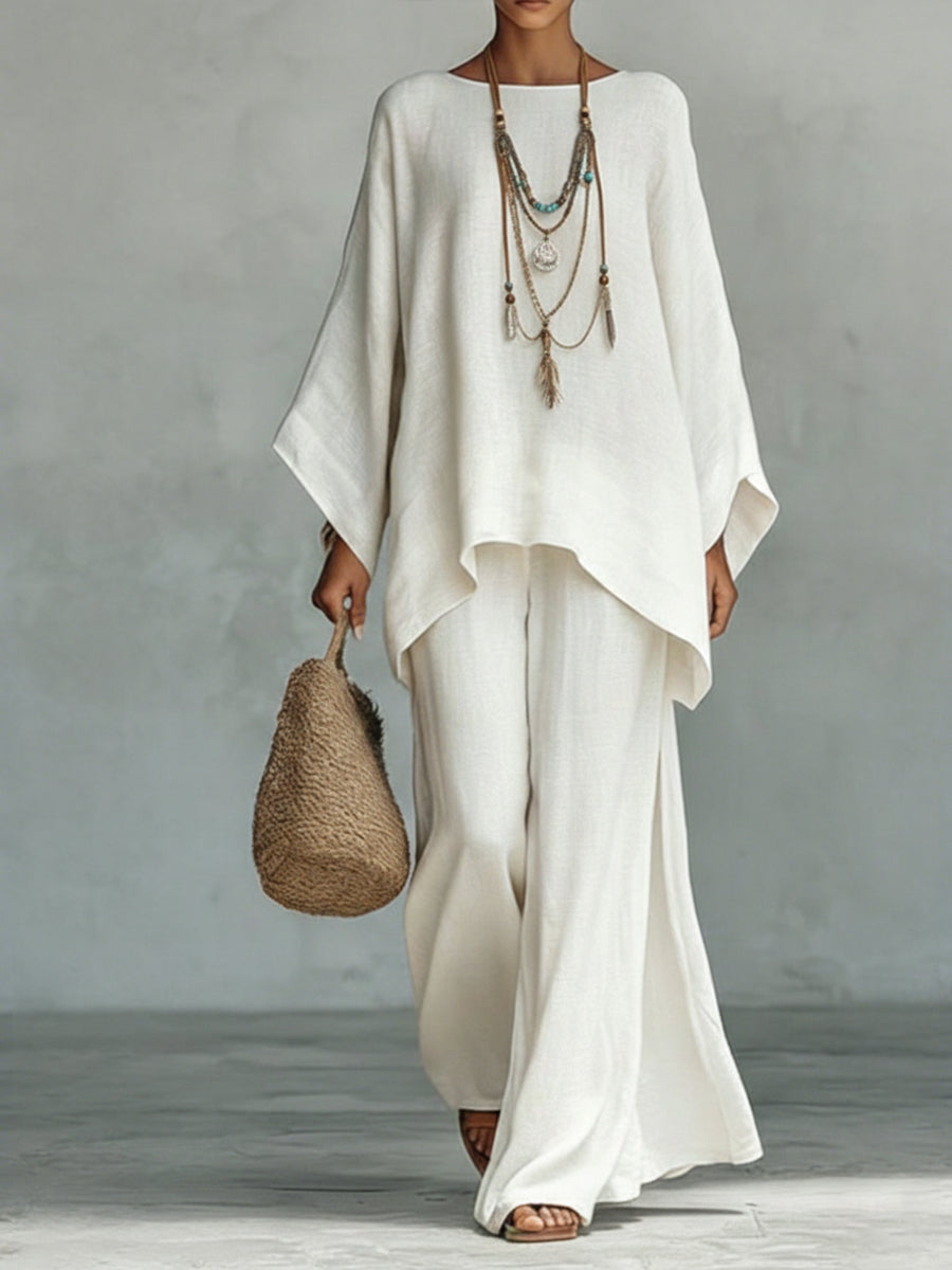 Oversized top and wide-leg trouser set, front view