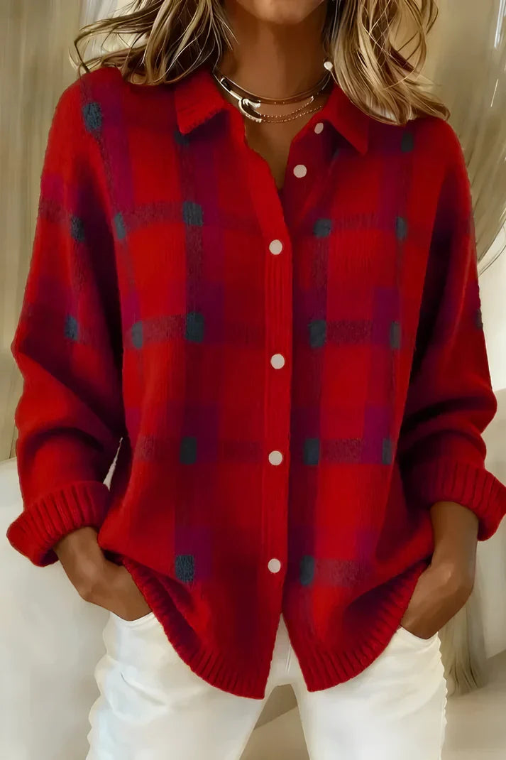 Longline cardigan shown in red