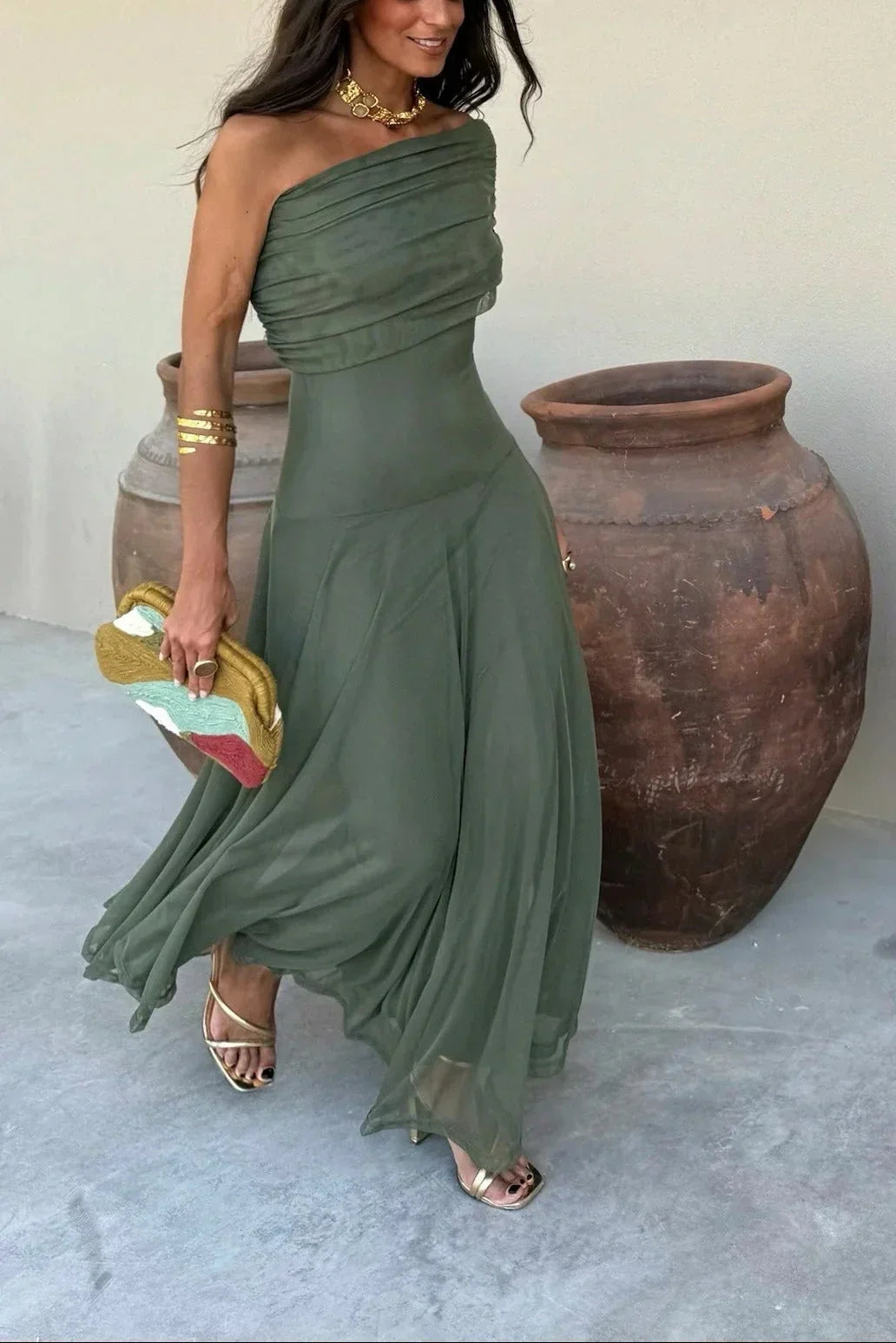 Dorothea | One-Shoulder Pleated Maxi Dress
