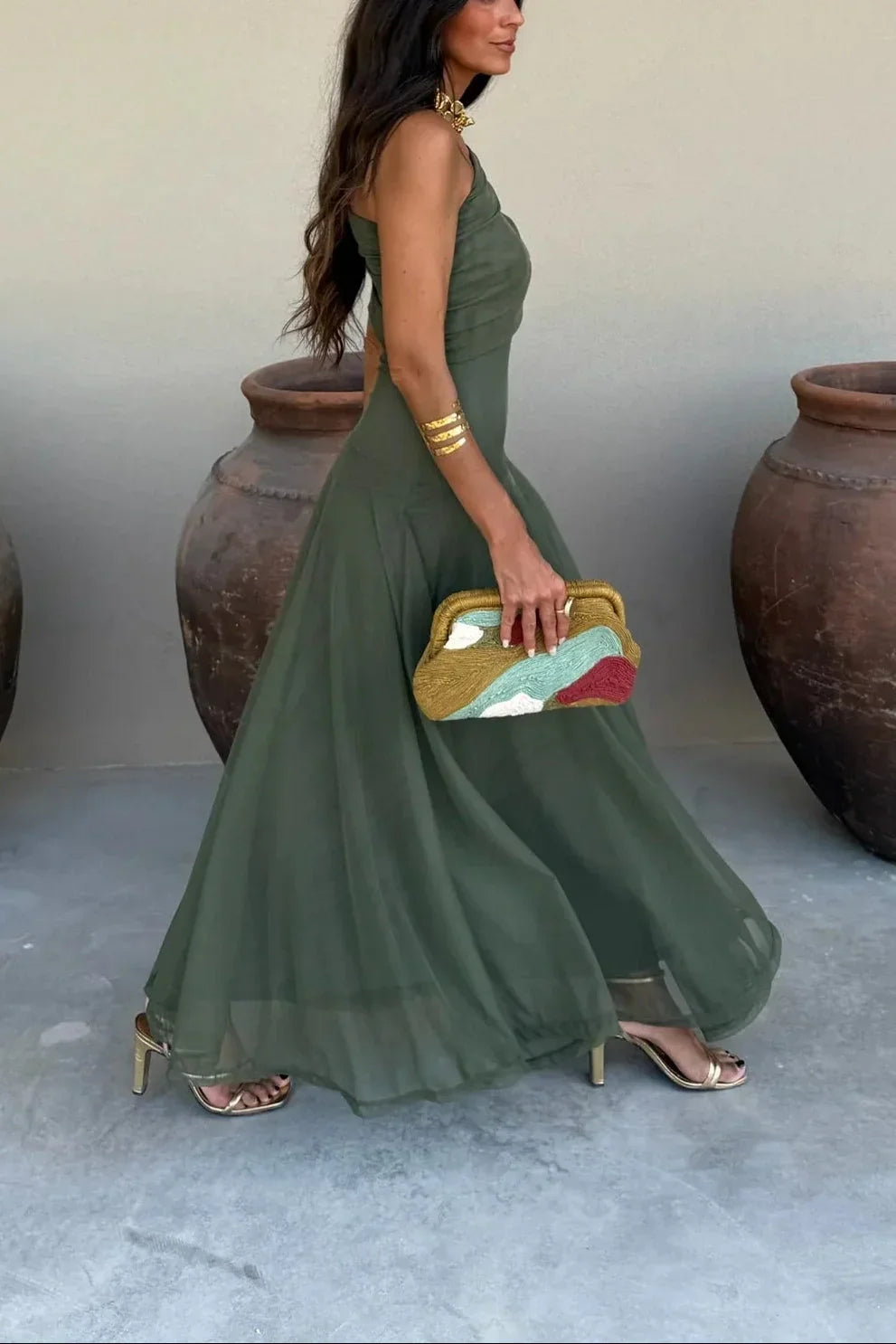 Dorothea | One-Shoulder Pleated Maxi Dress