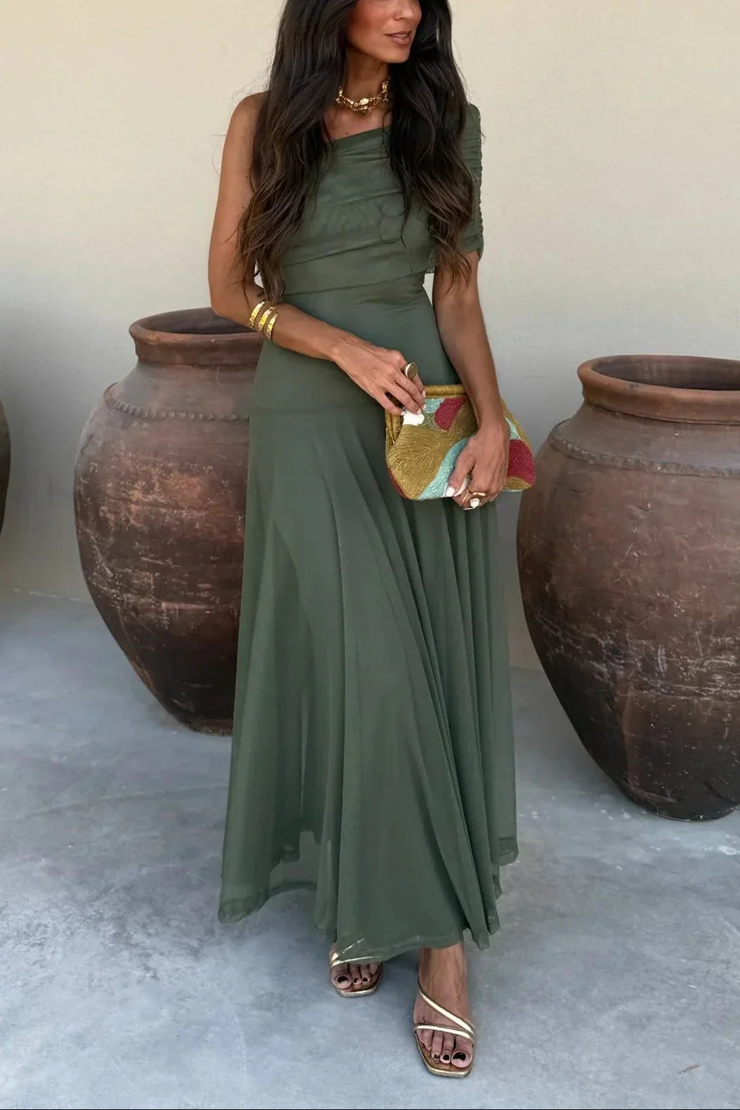 Dorothea | One-Shoulder Pleated Maxi Dress