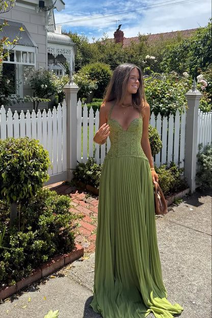 Eudora | Pleated Corset Maxi Dress