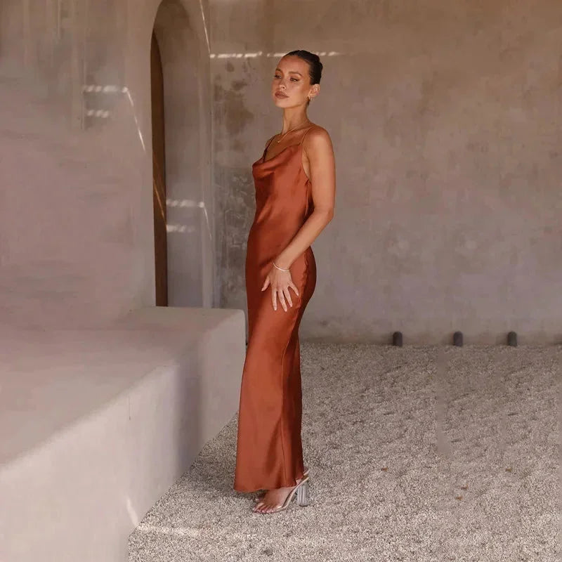 Ottoline | Satin Cowl-Neck Maxi Dress