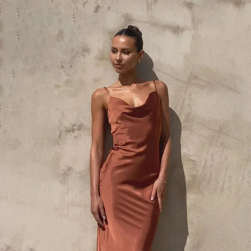Ottoline | Satin Cowl-Neck Maxi Dress