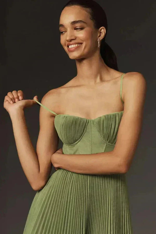 Tessa | Olive Pleated Midi Dress