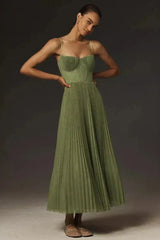 Tessa | Olive Pleated Midi Dress
