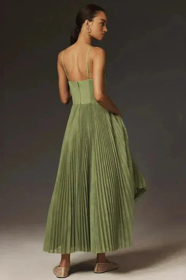 Tessa | Olive Pleated Midi Dress