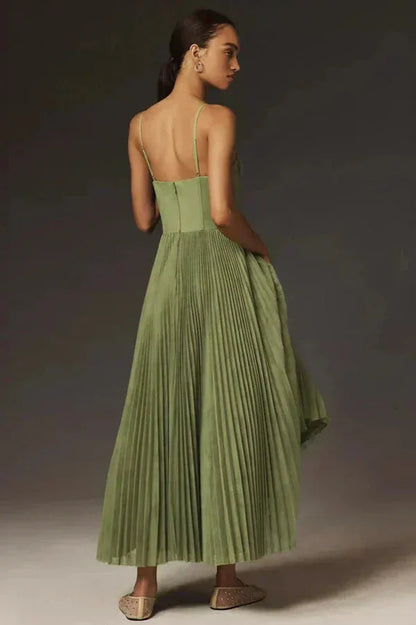 Tessa | Olive Pleated Midi Dress