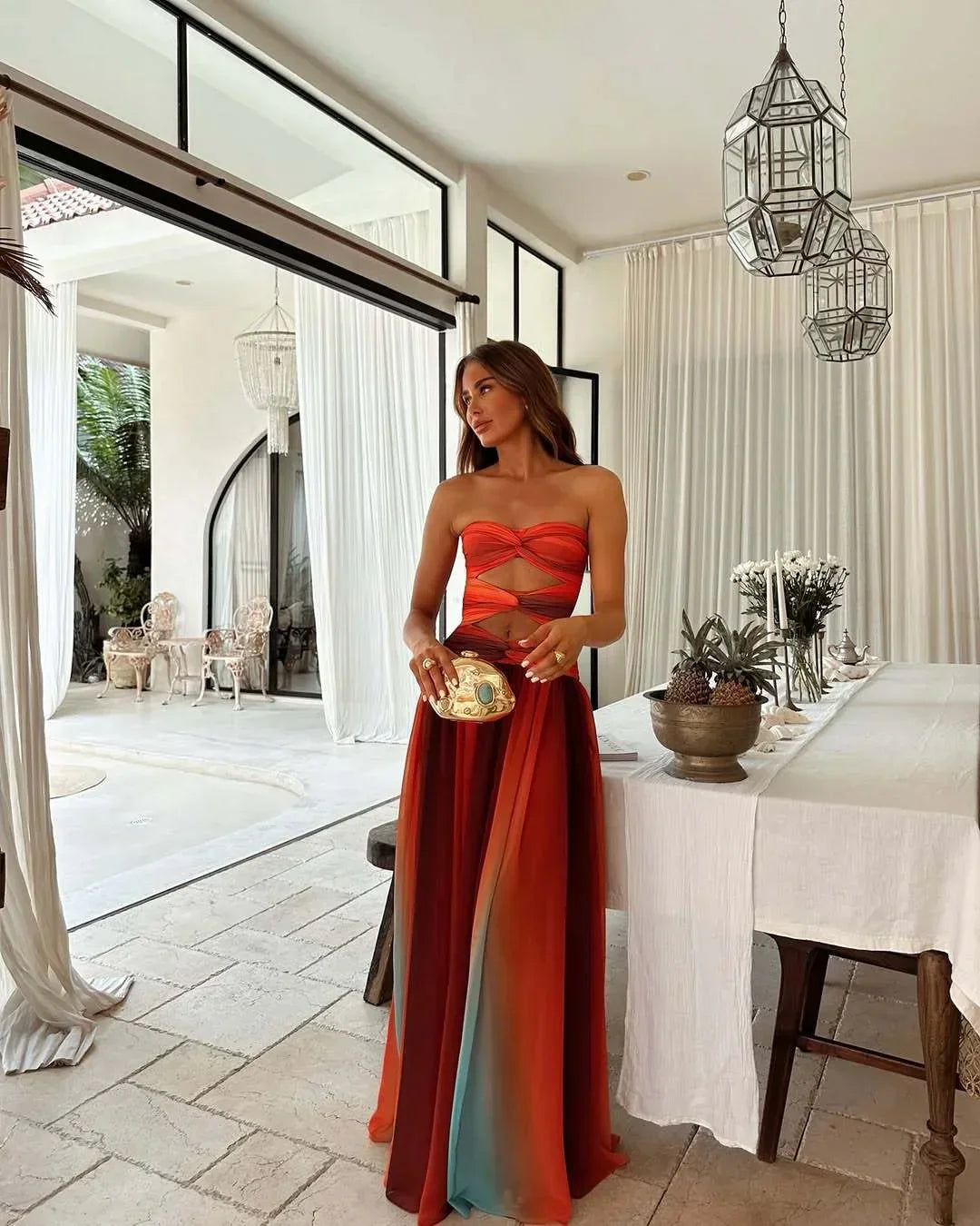 Quirina | Strapless Block-Print Maxi Dress