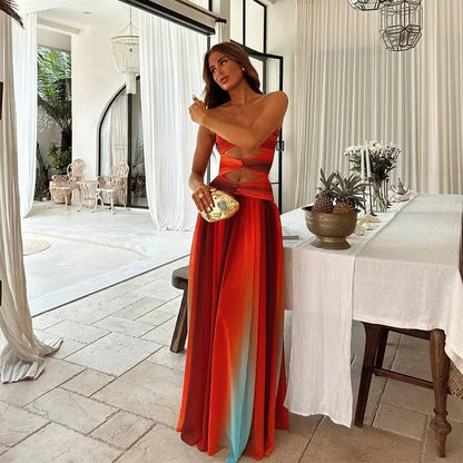 Quirina | Strapless Block-Print Maxi Dress