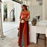 Quirina | Strapless Block-Print Maxi Dress