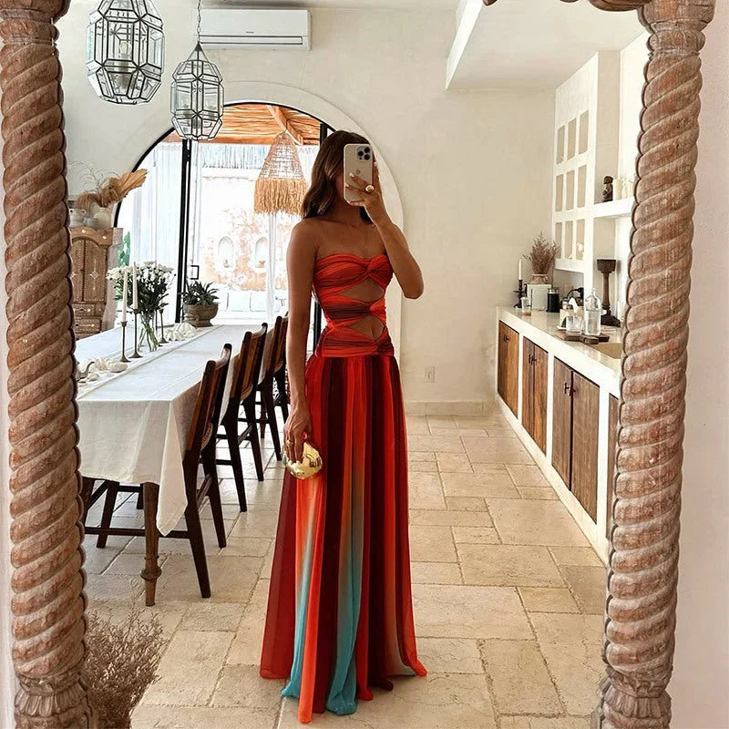 Quirina | Strapless Block-Print Maxi Dress