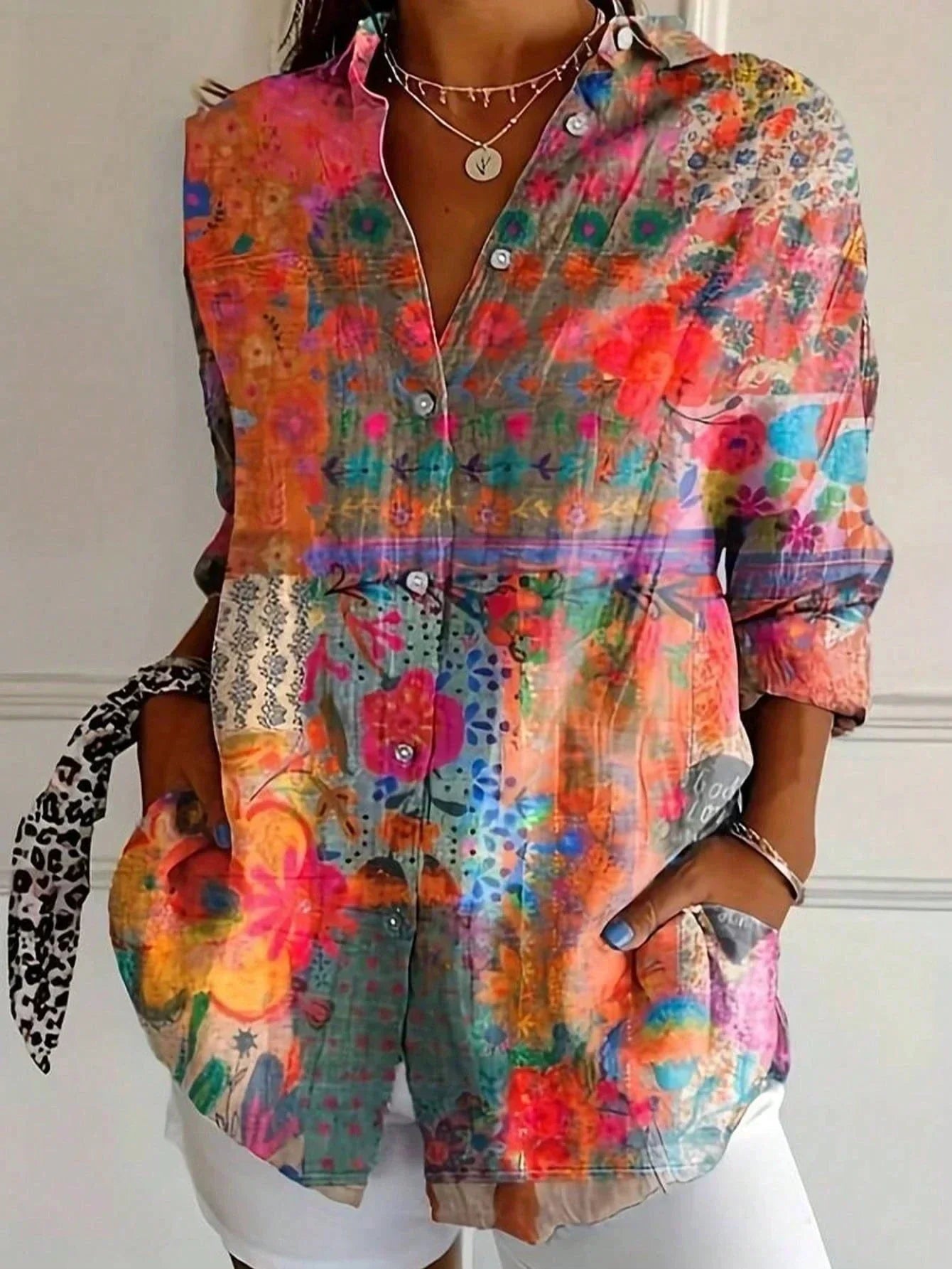 Floral blouse shown from the side