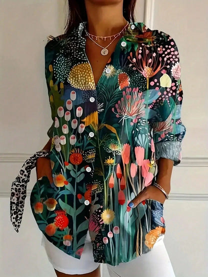 Floral blouse showing the sleeve and print