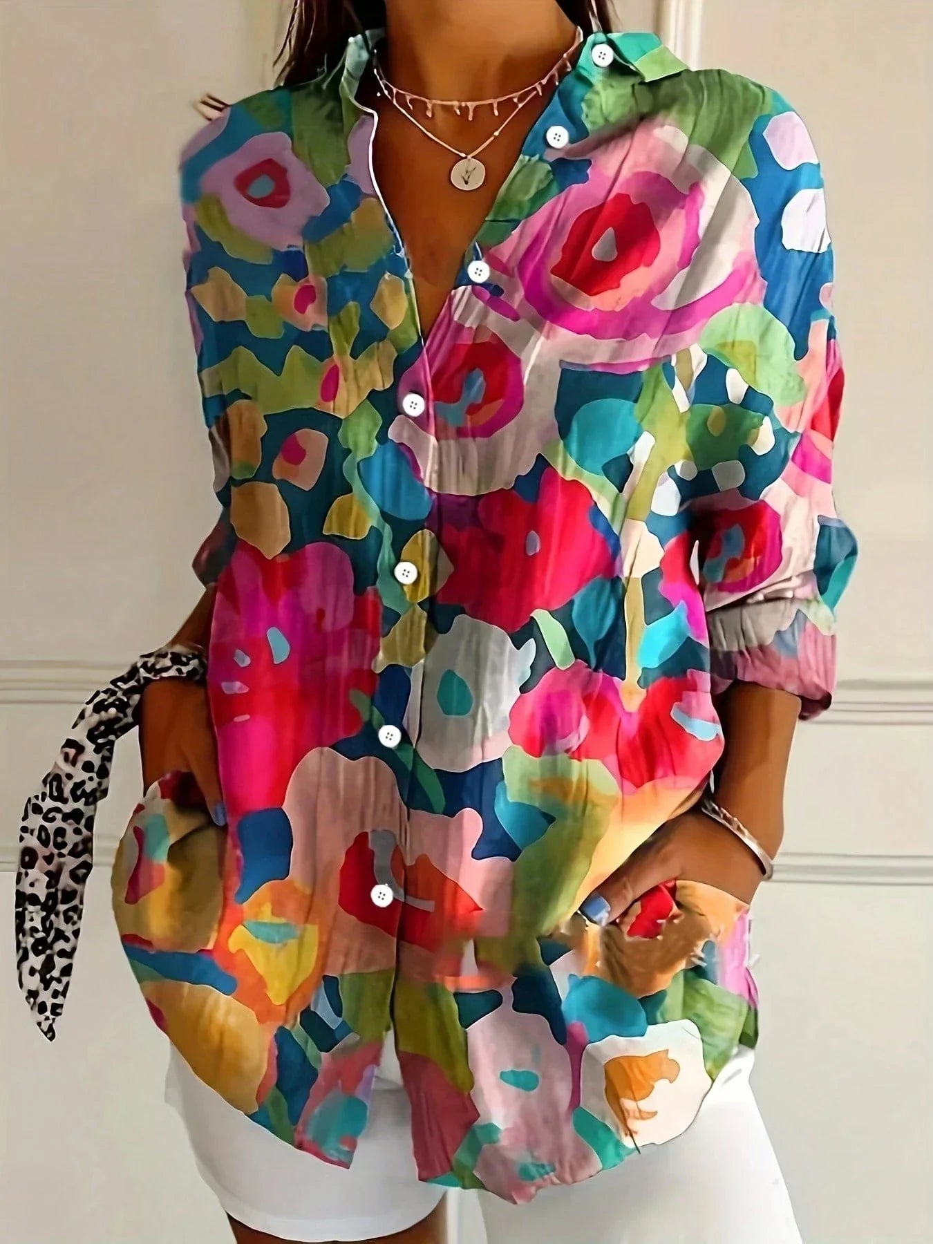 Painterly blouse shown in a second colourway