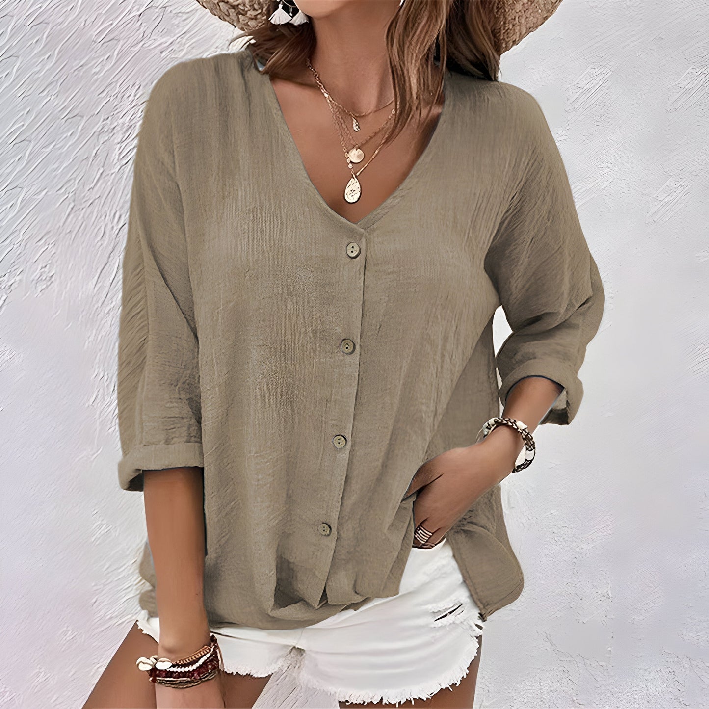 Marcia | V-Neck Button-Up Blouse