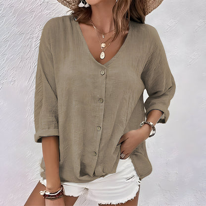 Marcia | V-Neck Button-Up Blouse