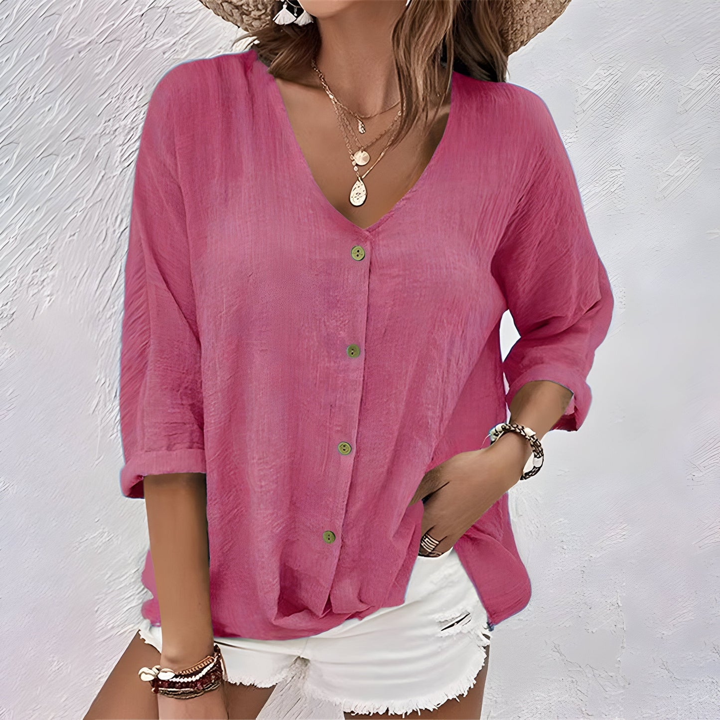 Marcia | V-Neck Button-Up Blouse