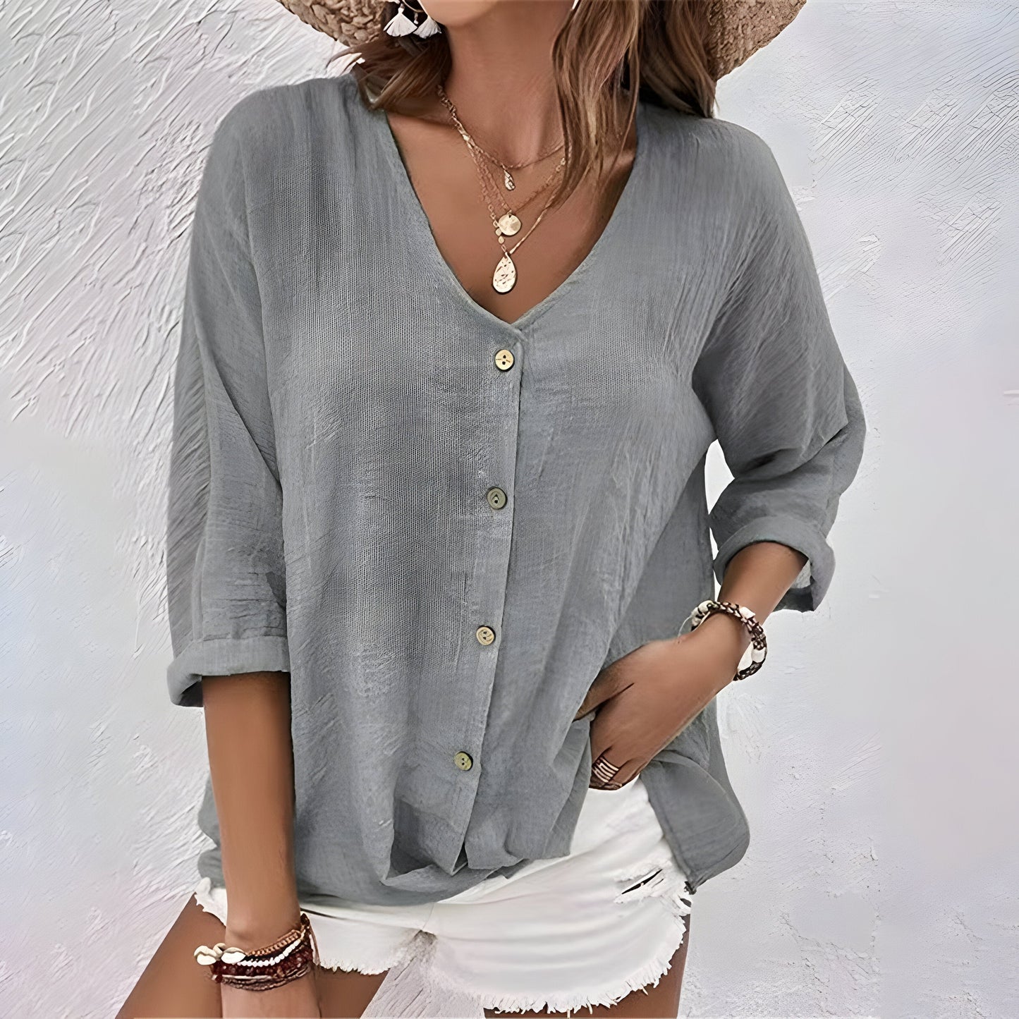 Marcia | V-Neck Button-Up Blouse