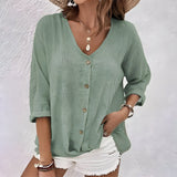 Marcia | V-Neck Button-Up Blouse