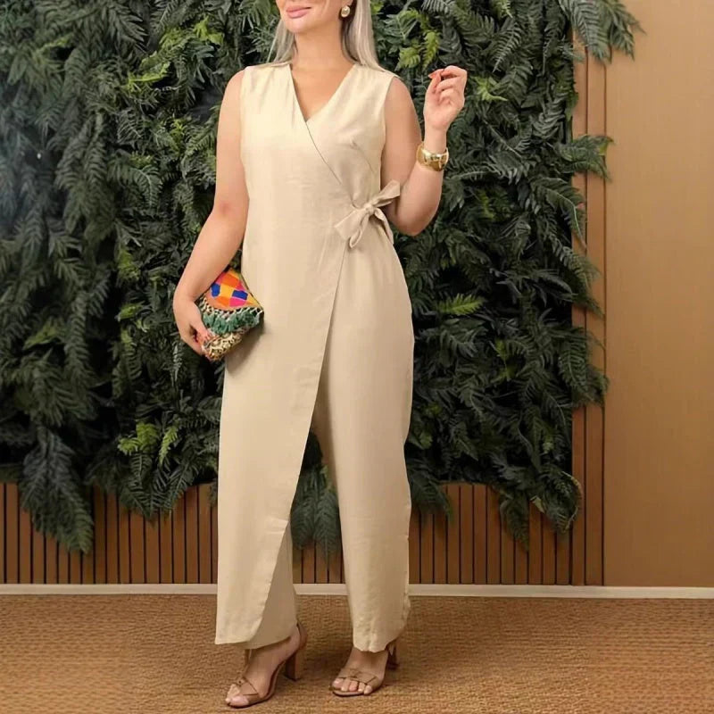 Coral | Wrap Belted Wide Leg Jumpsuit