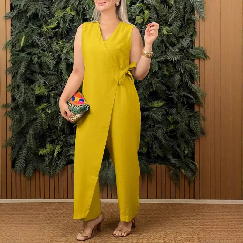 Coral | Wrap Belted Wide Leg Jumpsuit