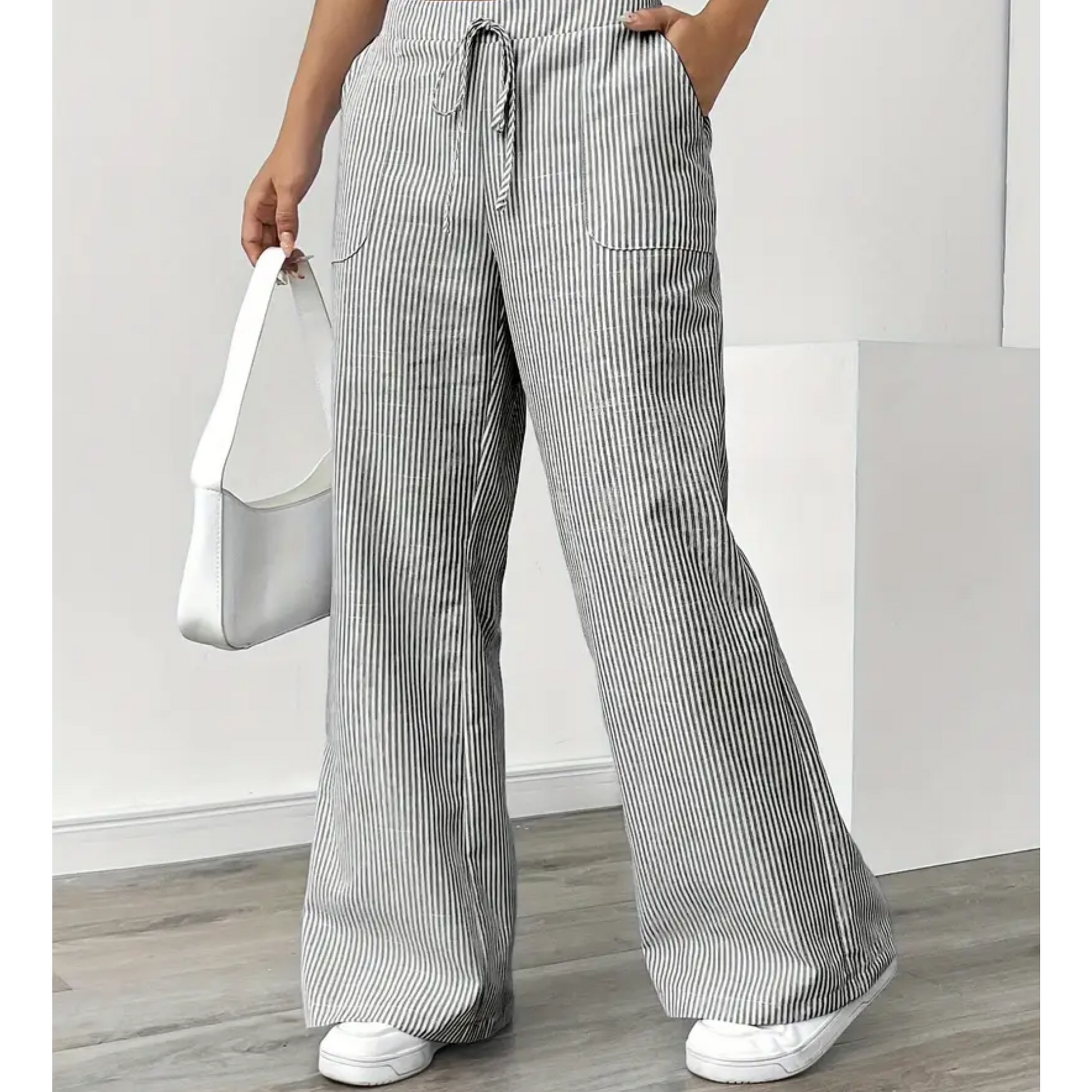 Wide-leg pants photographed at an angle