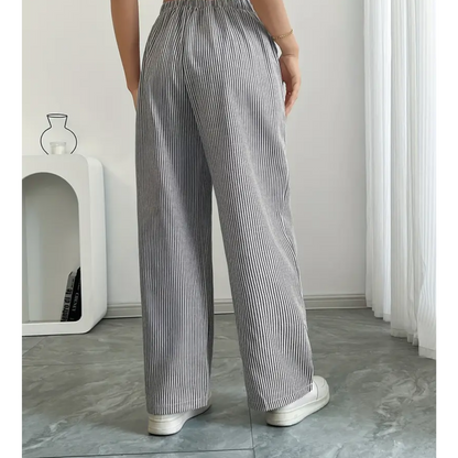 Striped wide-leg pants shown across the colour range