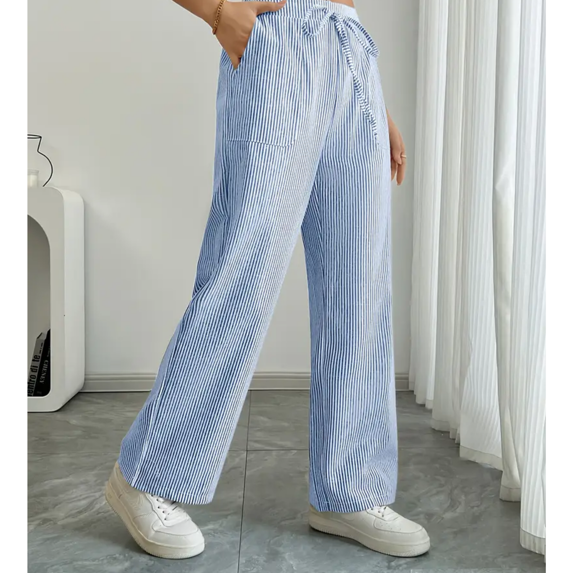 Wide-leg drawstring pants shown in a second colourway