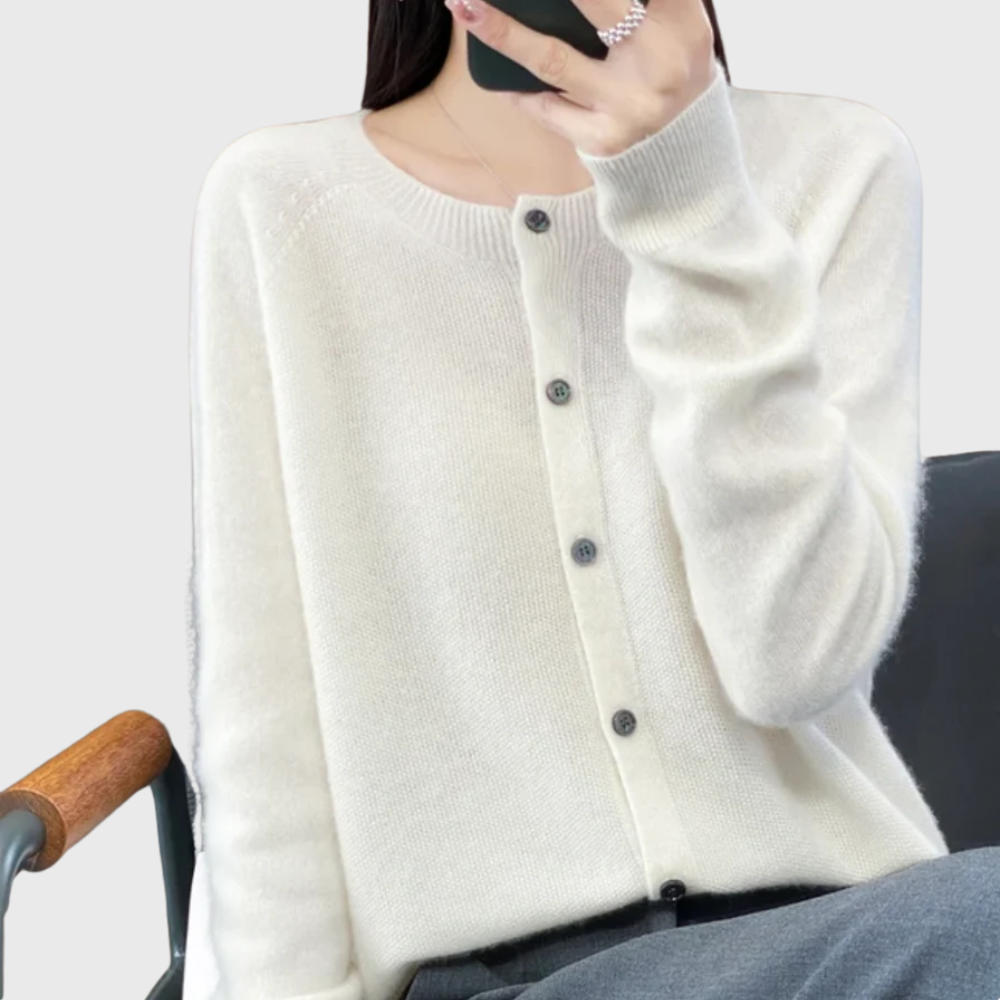 Button-front cardigan shown in a fourth colourway