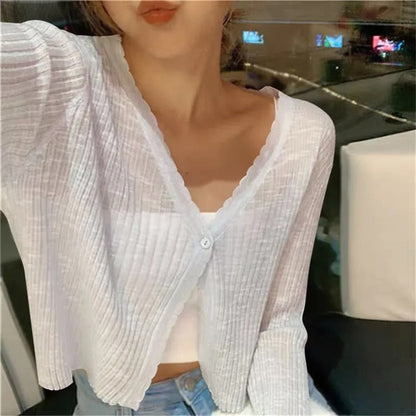 Ribbed cardigan shown in a second colourway