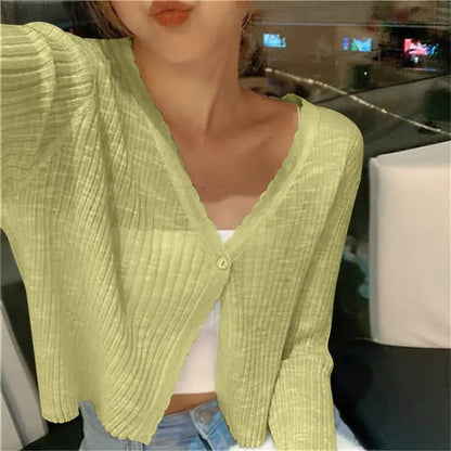 Ribbed cardigan shown in a third colourway