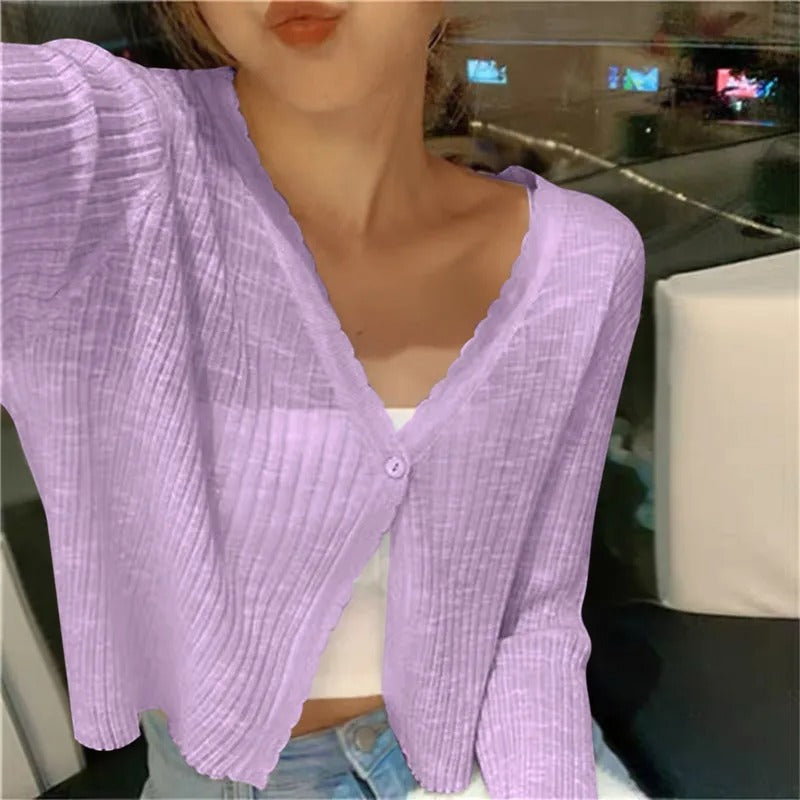 Ribbed cardigan shown in a fifth colourway