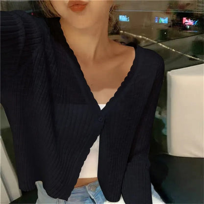 Ribbed cardigan shown in a sixth colourway
