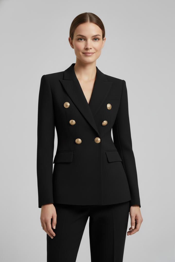 Blazer showing the two columns of gold-tone buttons