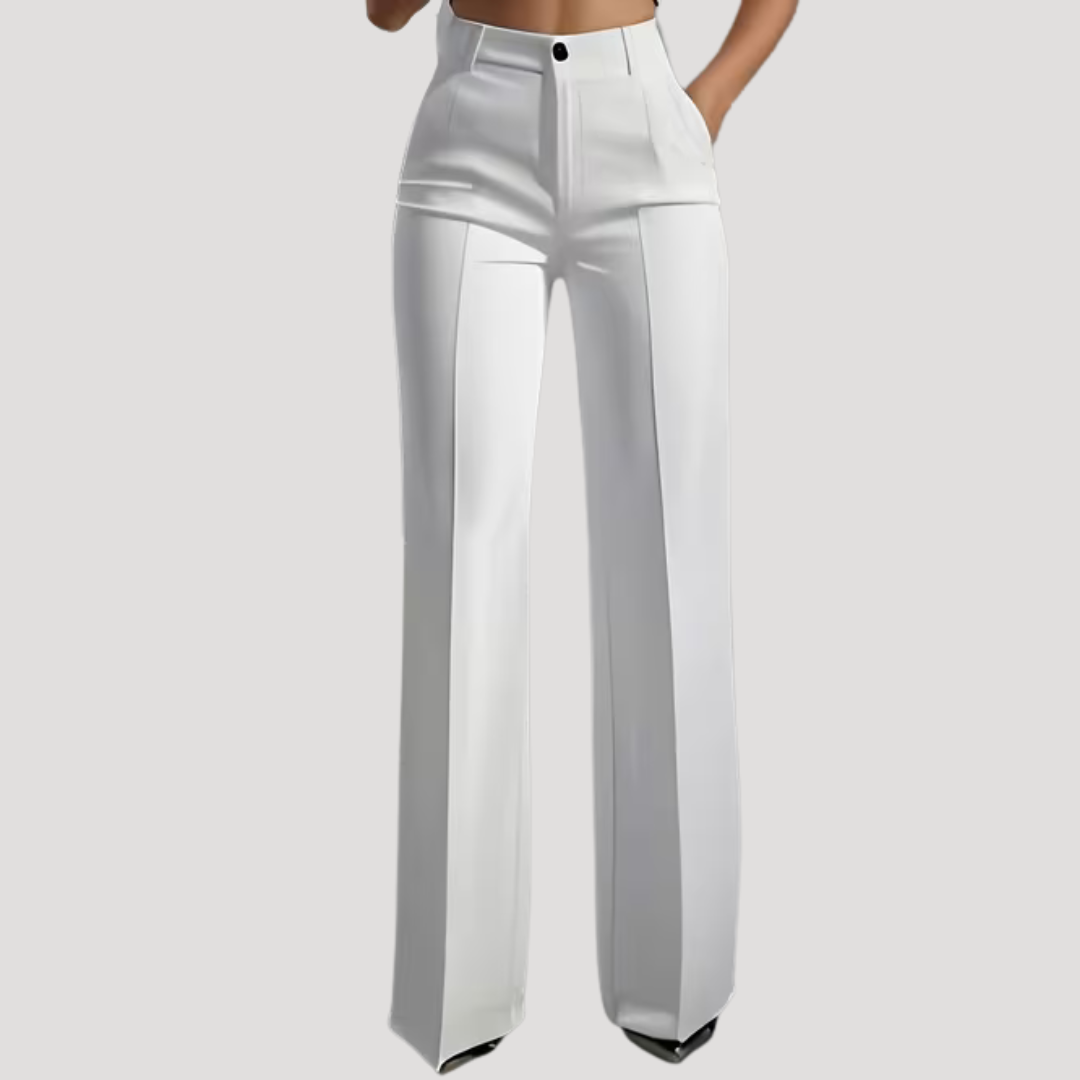 High-waisted tailored wide-leg trousers, front view