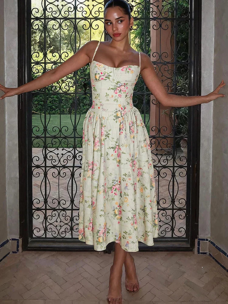 Albane | Floral Strap Midi Dress
