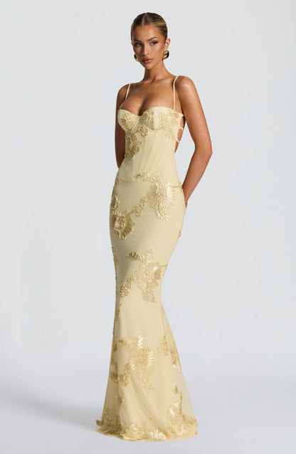 Floral maxi dress showing the spaghetti straps