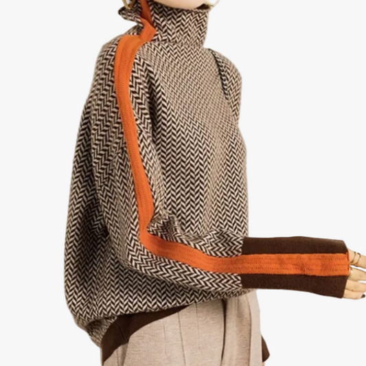 Herringbone turtleneck sweater, front view