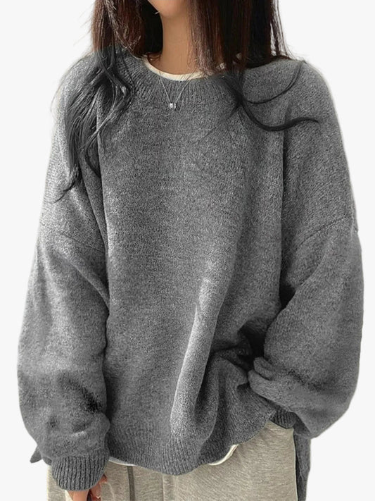 Drop-shoulder crewneck sweater, front view