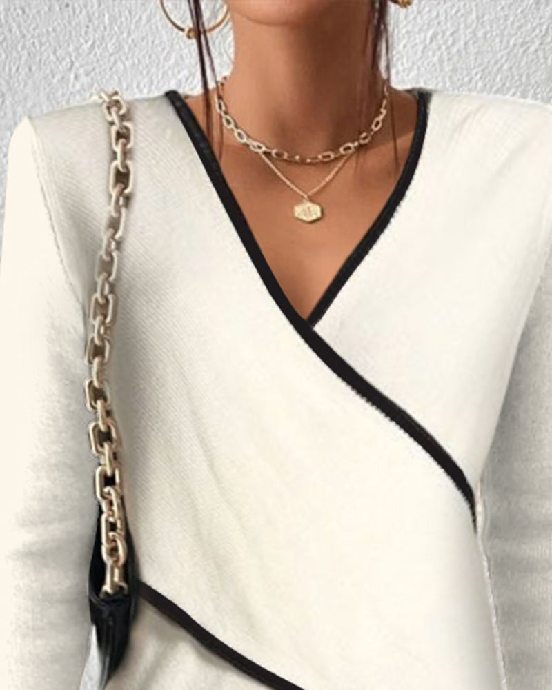 Wrap-front sweater shown from another angle