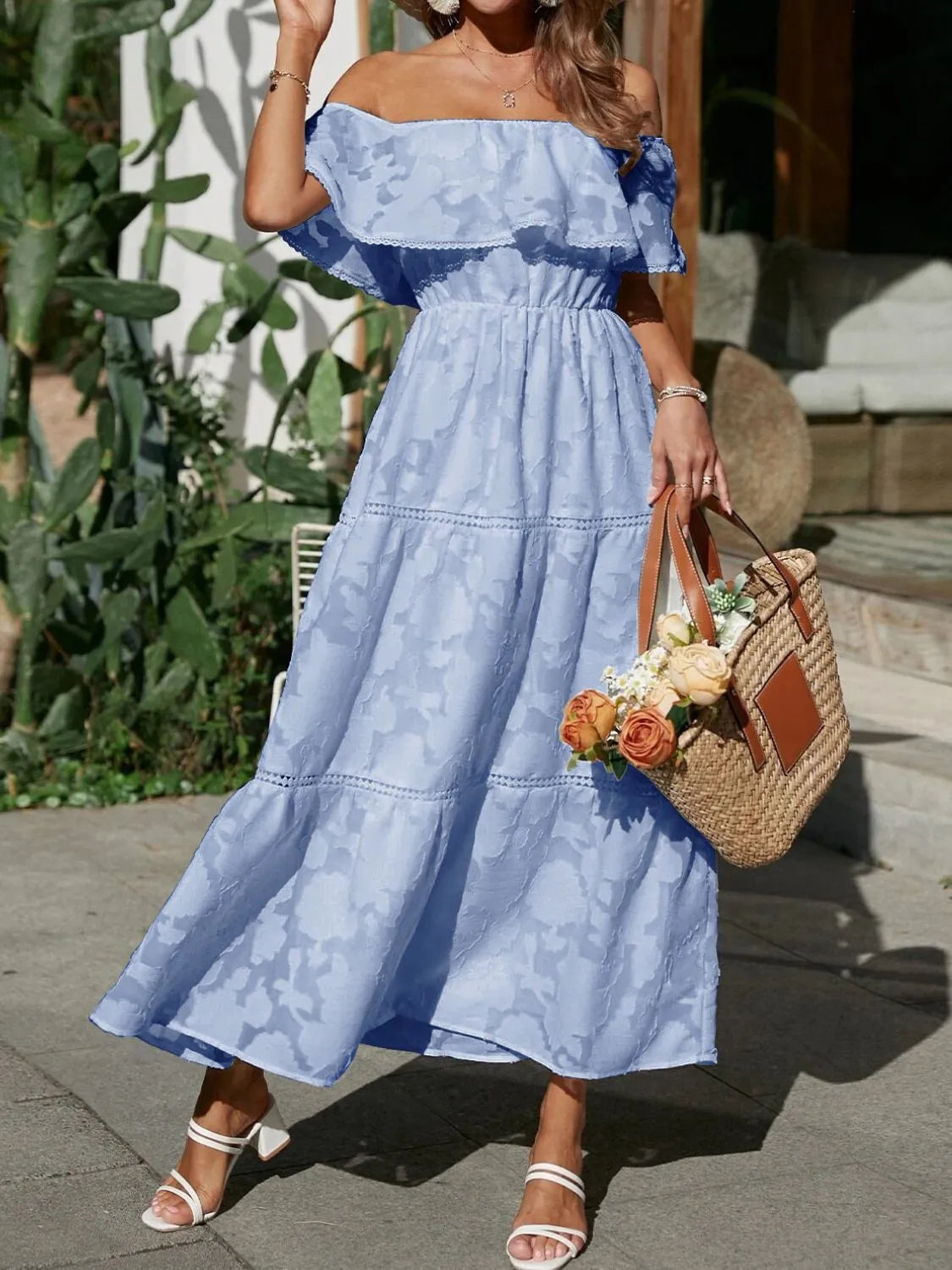 Rivène | Off-Shoulder Tiered Midi Dress