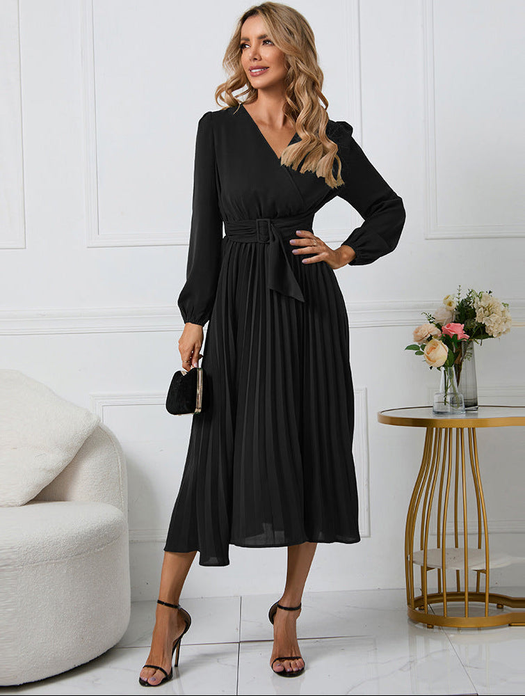 Seraphine | Long-Sleeve Pleated Midi Dress